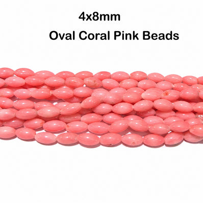 Natural Taiwan Bamboo Coral Beads 4x8mm Oval Rice Shape | Pink Bamboo Coral Gemstone Beads | Approx. 50 Beads Per Strand | Jewelry Making Supplies