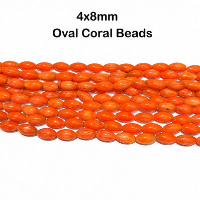 Natural Taiwan Bamboo Coral Beads 4x8mm Oval Shape Orange Coral Gemstone Beads | Approx. 50 Beads Per Strand | Premium Jewelry Making Beads