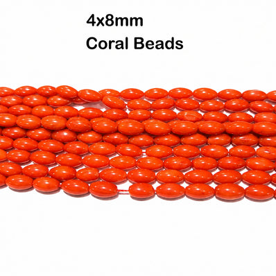 Natural Taiwan Bamboo Coral Beads 4x8mm Oval Shape Red Orange Gemstone Beads | Approx. 50 Beads Per Strand | Premium Jewelry Making Supplies