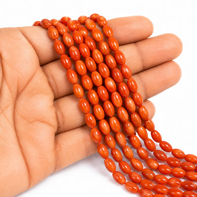 Natural Taiwan Bamboo Coral Beads 4x8mm Oval Shape Red Orange Gemstone Beads | Approx. 50 Beads Per Strand | Premium Jewelry Making Supplies