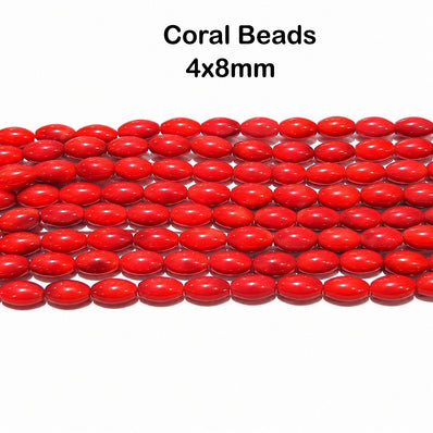 Natural Taiwan Bamboo Coral Beads 4x8mm Oval Shape Red Coral Gemstone Beads | Approx. 50 Beads Per Strand | Premium Jewelry Making Supplies