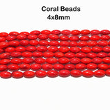 Natural Taiwan Bamboo Coral Beads 4x8mm Oval Shape Red Coral Gemstone Beads | Approx. 50 Beads Per Strand | Premium Jewelry Making Supplies