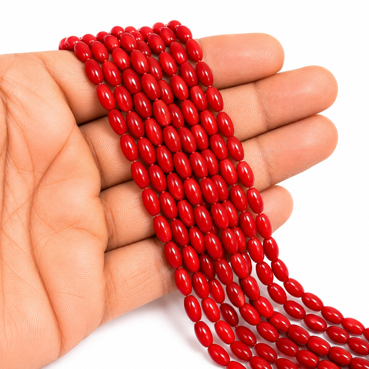 Natural Taiwan Bamboo Coral Beads 4x8mm Oval Shape Red Coral Gemstone Beads | Approx. 50 Beads Per Strand | Premium Jewelry Making Supplies