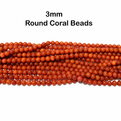 Natural Taiwan Bamboo Coral Beads 3mm Round Orange Coral Beads for Jewelry Making – Approx. 148–150 Beads per Strand