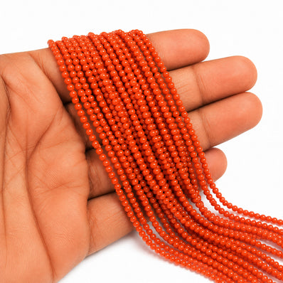 Natural Taiwan Bamboo Coral Beads 3mm Round Orange Coral Beads for Jewelry Making – Approx. 148–150 Beads per Strand