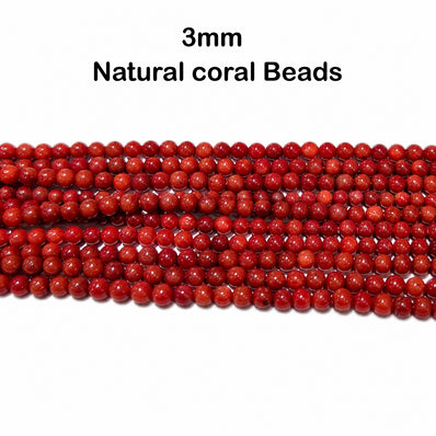 Natural Taiwan Bamboo Coral Beads 3mm Round Red Coral Beads for Jewelry Making – Approx. 160–167 Beads per Strand