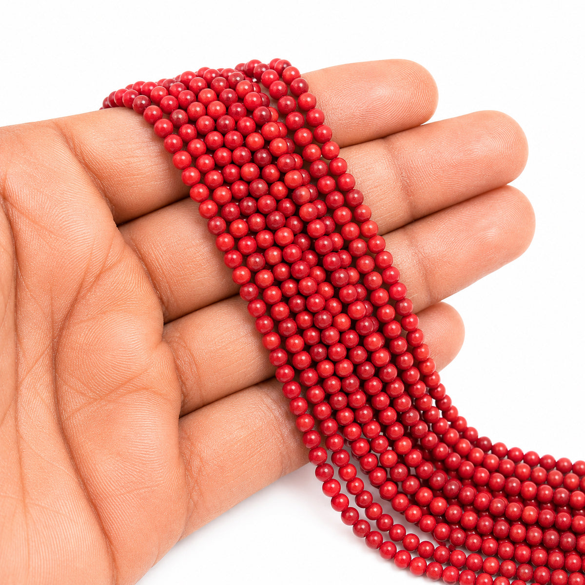 Natural Taiwan Bamboo Coral Beads 3mm Round Red Coral Beads for Jewelry Making – Approx. 160–167 Beads per Strand