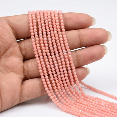 Natural Taiwan Bamboo Coral Beads 2mm Faceted Round Pink Coral Beads | Approx. 180 Beads Per Strand | Tiny Gemstone Beads for Jewelry Making
