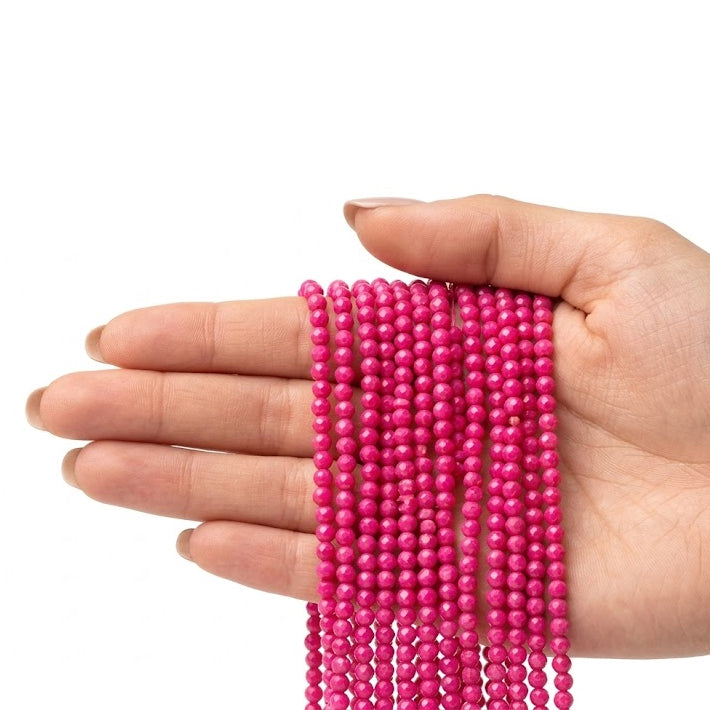 Natural Taiwan Bamboo Coral Beads 2mm Faceted Round Dark Pink Beads | Approx. 180 Beads Per Strand | Gemstone Beads for Jewelry Making