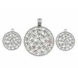 Large Round Floral Filigree Pendant Set – Shiny Silver DIY Jewelry Making Charm | 1 Pendant + 2 Matching Charms for earring