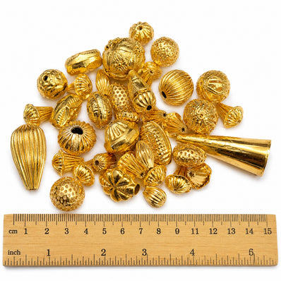 50 Pieces Random Mix Gold Plated Brass Metal Beads | Lightweight Spacer Beads for DIY Jewelry Making | Limited Edition Sale Lot