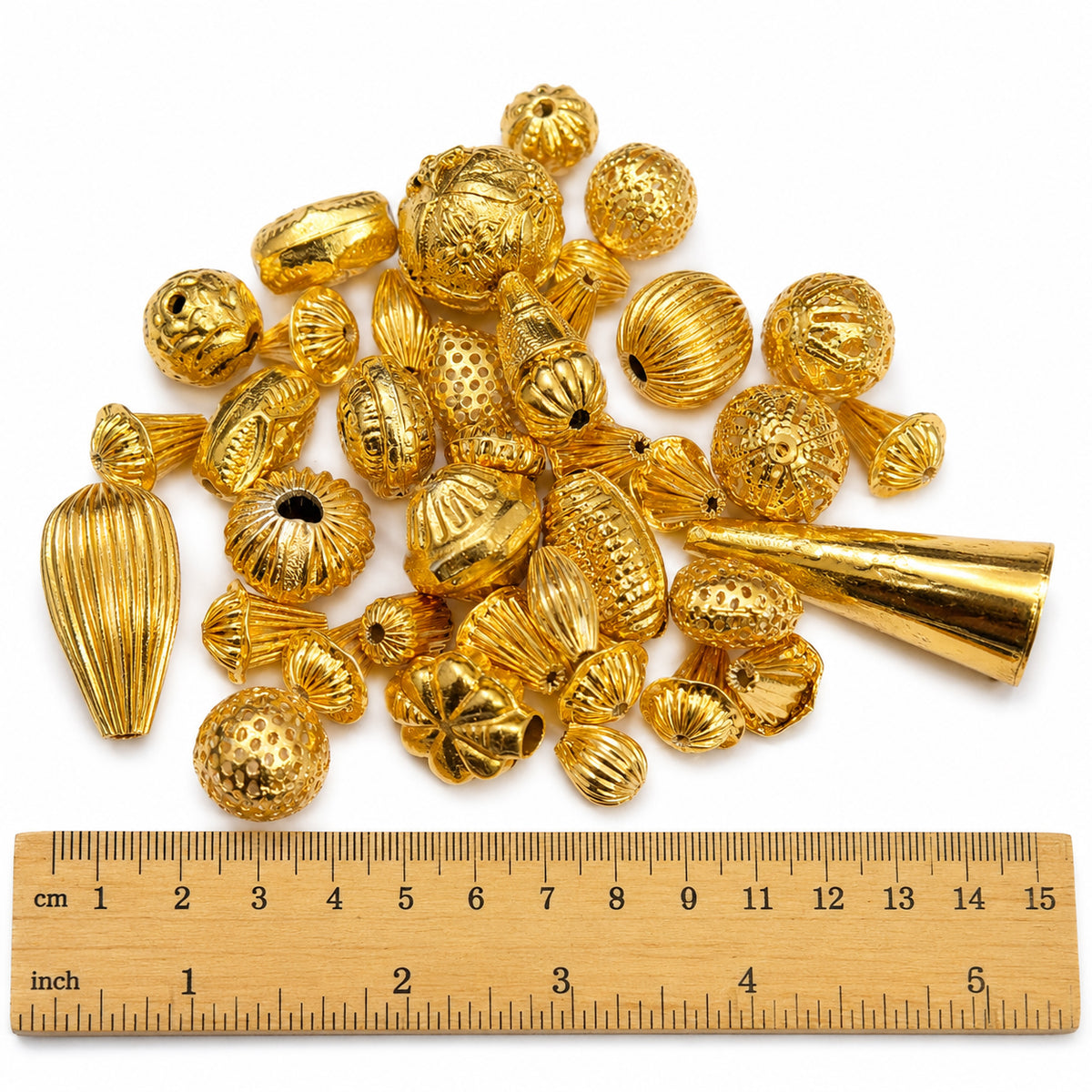 50 Pieces Random Mix Gold Plated Brass Metal Beads | Lightweight Spacer Beads for DIY Jewelry Making | Limited Edition Sale Lot