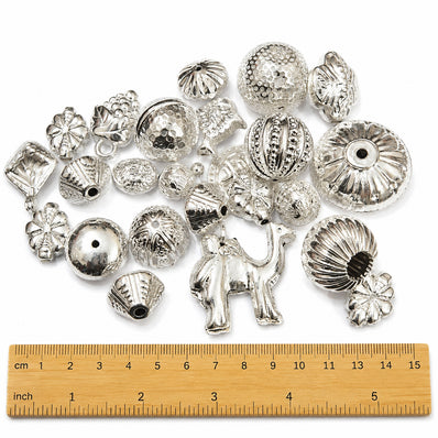 50 Pieces Random Mix Silver Plated Brass Metal Beads | Lightweight Spacer Beads for DIY Jewelry Making | Limited Edition Sale Lot