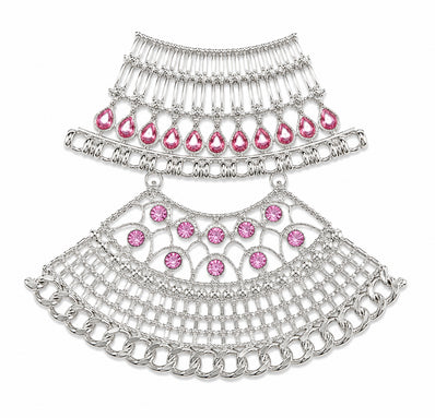 Large Silver Filigree Pendant with Pink Stones | Lightweight DIY Jewelry Making Pendant | Statement Necklace Component