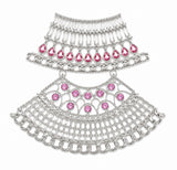 Large Silver Filigree Pendant with Pink Stones | Lightweight DIY Jewelry Making Pendant | Statement Necklace Component