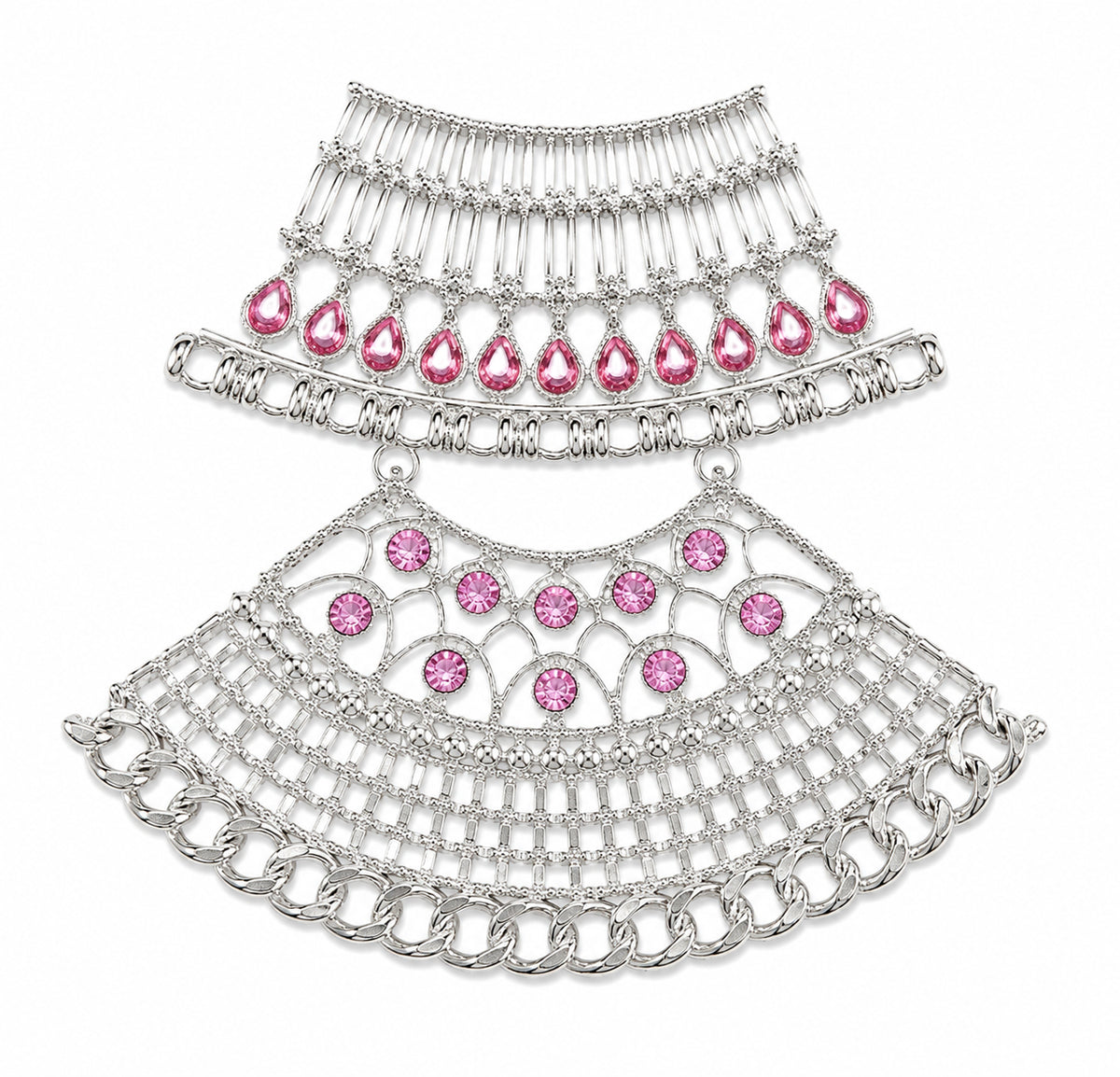 Large Silver Filigree Pendant with Pink Stones | Lightweight DIY Jewelry Making Pendant | Statement Necklace Component