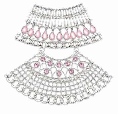 Large Silver Filigree Pendant with Light Pink Stones | Lightweight DIY Jewelry Making Pendant | Statement Necklace Component