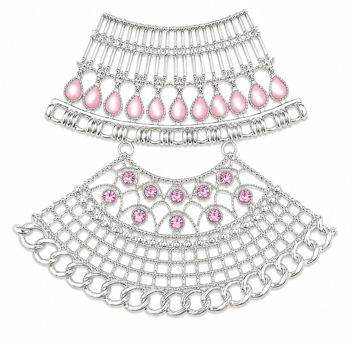 Large Silver Filigree Pendant with Light Pink Stones | Lightweight DIY Jewelry Making Pendant | Statement Necklace Component
