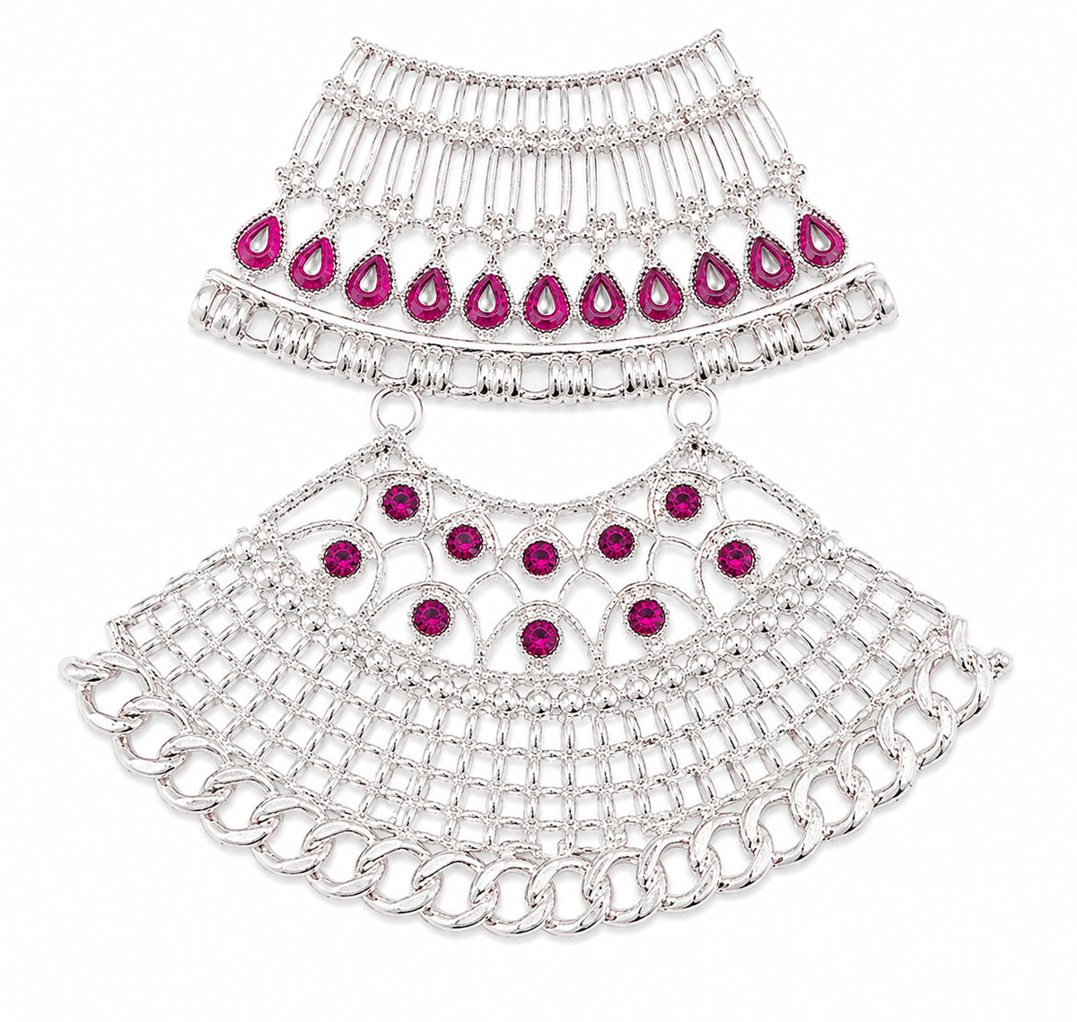 Large Silver Filigree Pendant with Red Stones | Lightweight DIY Jewelry Making Pendant | Statement Necklace Component