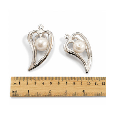 5pcs, Silver Heart Pearl Pendant Charms | 5 Pieces Pack | Lightweight Metal Jewelry Charms | DIY Necklace & Earrings | Limited Edition Sale Lot