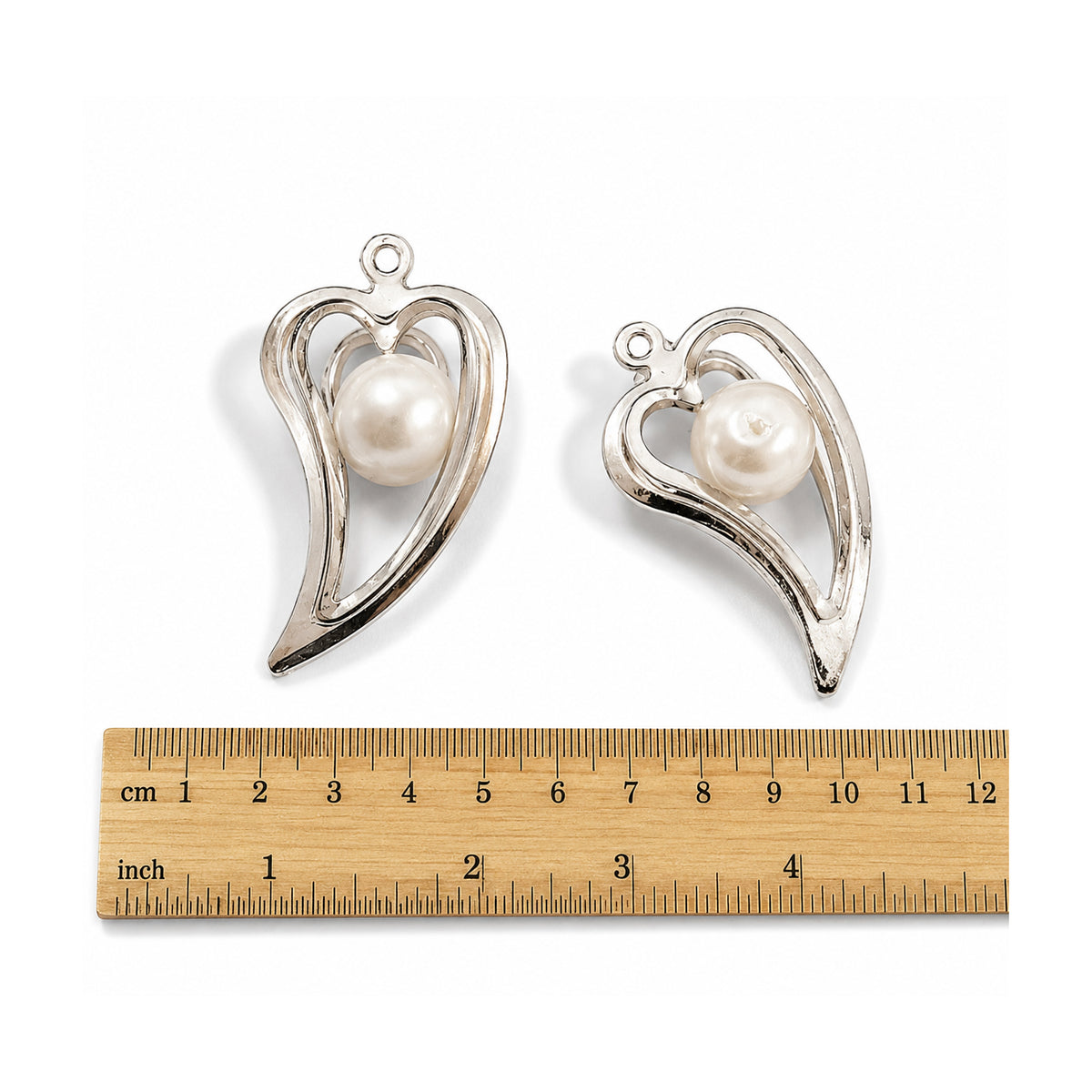 5pcs, Silver Heart Pearl Pendant Charms | 5 Pieces Pack | Lightweight Metal Jewelry Charms | DIY Necklace & Earrings | Limited Edition Sale Lot
