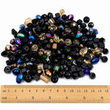 50 Gram Mixed Black Tone Faceted & Smooth Glass Crystal Beads Mix 4–7mm for Jewelry Making | Assorted Shapes | DIY Craft Beads
