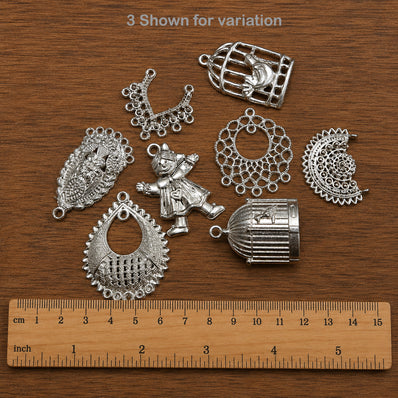 100 Gram Random Mix Shiny Silver Plated Metal Charms & Pendants | Assorted Connector Charms for Jewelry Making | Sale Lot
