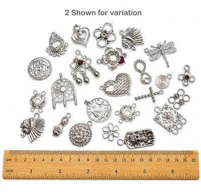 50 Pcs Random Mix Shiny Silver Plated Small Metal Charms & Pendants | Assorted Connector Charms for Jewelry Making | Sale Lot