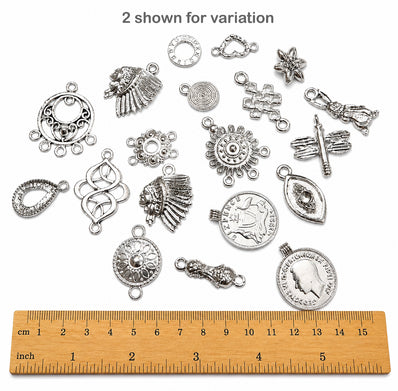 50 Pcs Random Mix Shiny Silver Plated Small Metal Charms & Pendants | Assorted Connector Charms for Jewelry Making | Sale Lot