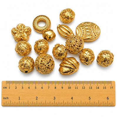 20 Pcs Large Gold Plated Metal Beads Mix | Assorted Decorative Spacer Beads for Jewelry Making | Round, Oval & Designer Shapes