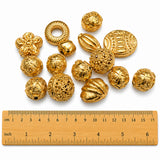 20 Pcs Large Gold Plated Metal Beads Mix | Assorted Decorative Spacer Beads for Jewelry Making | Round, Oval & Designer Shapes