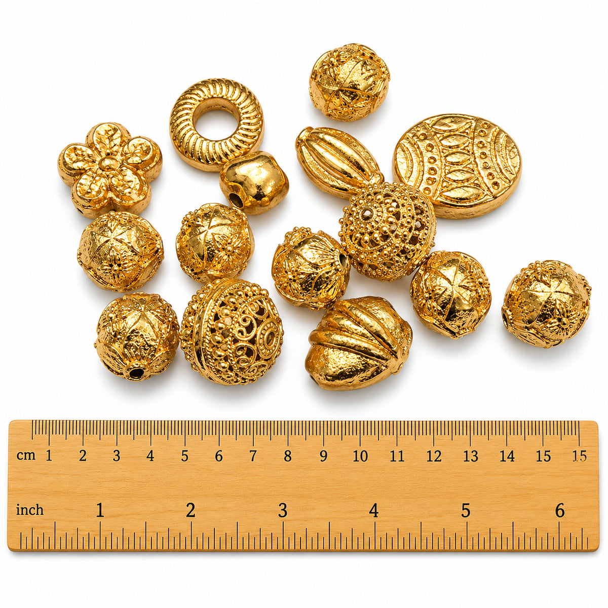 20 Pcs Large Gold Plated Metal Beads Mix | Assorted Decorative Spacer Beads for Jewelry Making | Round, Oval & Designer Shapes