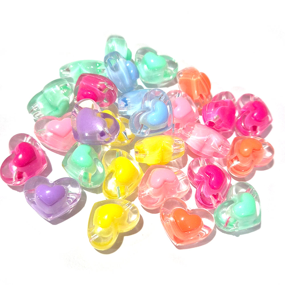 Mixed Color Acrylic Heart Beads 14x17mm – Transparent Heart Beads – 50 Grams Pack for Jewelry Making