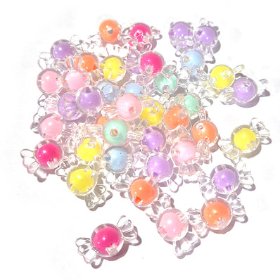 Mixed Color Acrylic Candy Beads 9x17mm – Transparent Candy Shape Beads – 50 Grams Pack (Approx. 110 Beads)