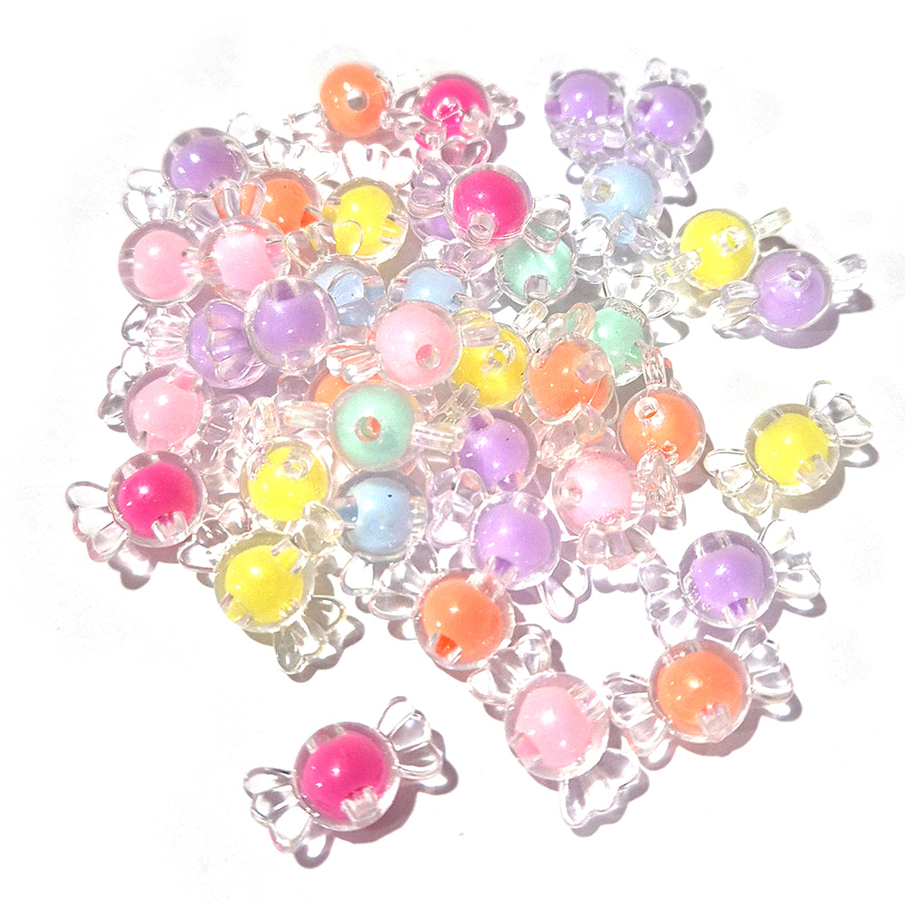 Mixed Color Acrylic Candy Beads 9x17mm – Transparent Candy Shape Beads – 50 Grams Pack (Approx. 110 Beads)