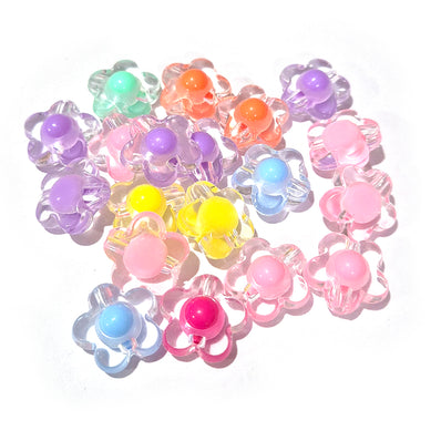 Mixed Color Transparent Acrylic Flower Beads 16mm – Cute Floral Spacer Beads – 50 Grams Pack (Approx. 45 Beads)