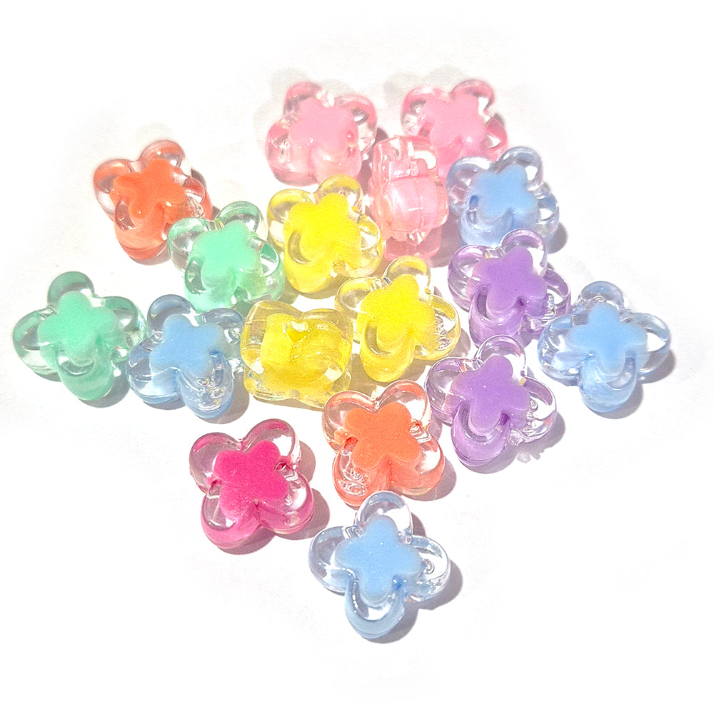 Mixed Color Transparent Acrylic Flower Beads 15mm – Cute Floral Spacer Beads – 50 Grams Pack (Approx. 34 Beads)