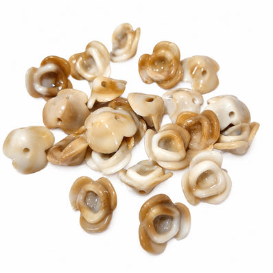 Acrylic Shell Flower Beads 14mm – Cream Brown Mix Flower Spacer Beads – 100 Pieces Pack – DIY Jewelry Making & Craft Supplies