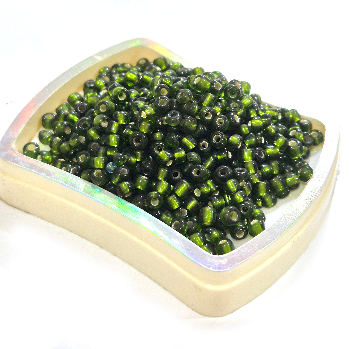 100 Grams Value Pack 6/0 Glass Seed Beads – Green Silver Lined | Round Glass Beads | Unbeatable Price
