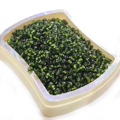 100 Grams Value Pack 8/0 Glass Seed Beads – Green Silver Lined | Round Glass Beads | Unbeatable Price