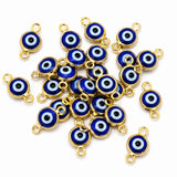50 Pcs Blue Evil Eye Connector Charms, 6x12mm Gold Plated Double Loop Connector for DIY Jewelry Making