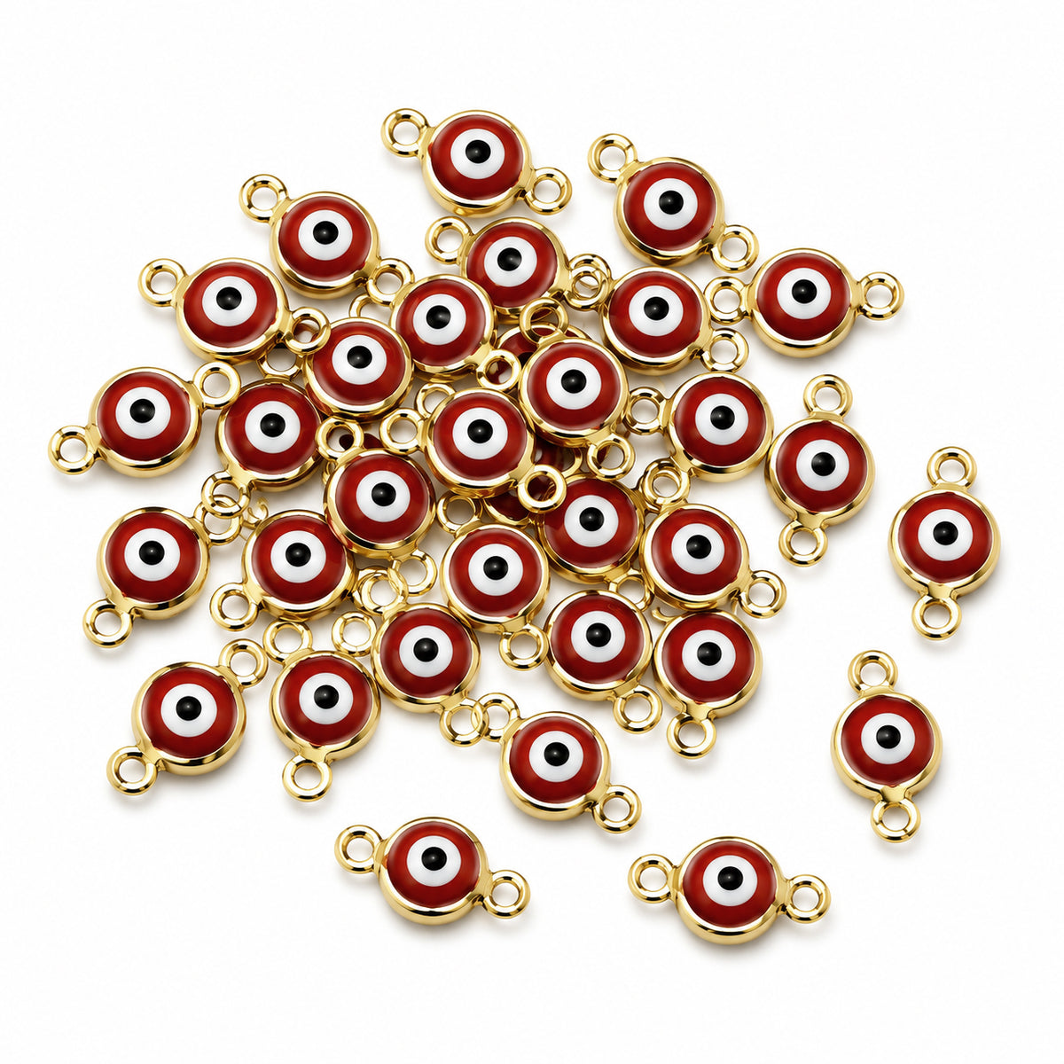 50 Pcs Red Evil Eye Connector Charms, 6x12mm Gold Plated Double Loop Connector for DIY Jewelry Making