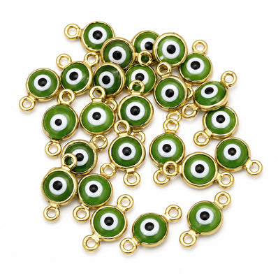 50 Pcs Green Evil Eye Connector Charms, 6x12mm Gold Plated Double Loop Connector for DIY Jewelry Making