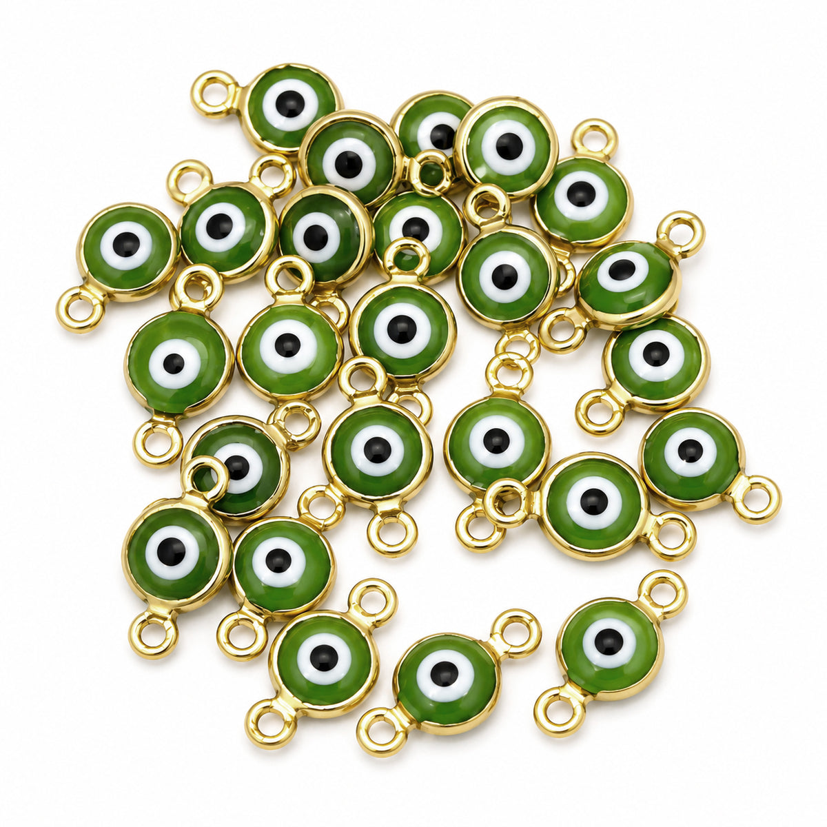 50 Pcs Green Evil Eye Connector Charms, 6x12mm Gold Plated Double Loop Connector for DIY Jewelry Making