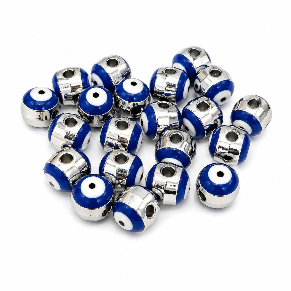 10 Pcs 8mm Evil Eye Round Spacer Beads | Blue Enamel Base Metal Beads for DIY Jewelry Making