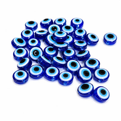 50 Pcs 5mm Blue Acrylic Evil Eye Disc Beads | Flat Round Nazar Spacer Beads for DIY Jewelry Making