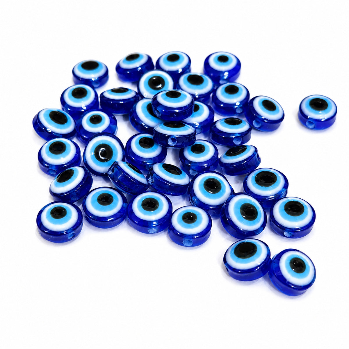 50 Pcs 5mm Blue Acrylic Evil Eye Disc Beads | Flat Round Nazar Spacer Beads for DIY Jewelry Making