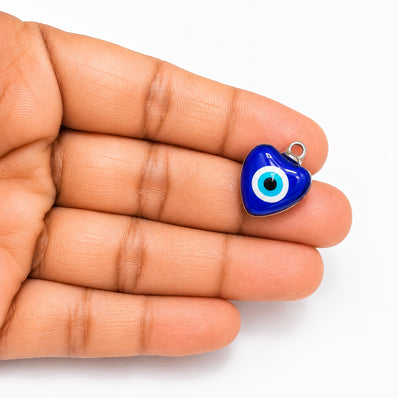 5 Pcs 15mm Heart Evil Eye Charms Pendant | Blue Nazar Heart Charms for Bracelet Necklace Jewelry Making