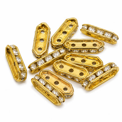 20 Pcs 3 Hole Rhinestone Spacer Bars Gold | Crystal Connector Spacer Beads for Jewelry Making