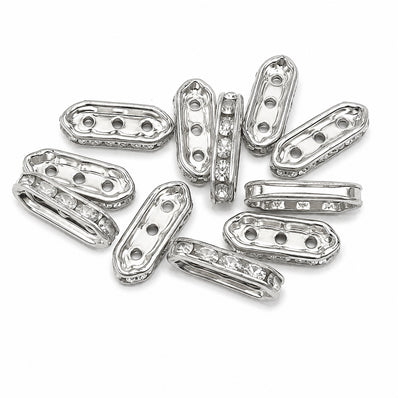 20 Pcs 3 Hole Rhinestone Spacer Bars Silver | Crystal Connector Spacer Beads for Jewelry Making
